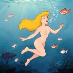  1girl 1girl 2024 ai_generated babe blonde_hair breasts bubbles cinderella disney feet feetlovers8841 female_full_frontal_nudity female_nudity fish hair legs lipstick long_hair nude princess_cinderella pussy skinny_dipping teeth toes underwater 