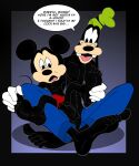  2boys anal anal_sex anthro barefoot big_feet big_penis color disney dog duo english_text feet fur furry gninrom goofy male male_only mickey_mouse penetration penis rodent sex sitting size_difference text yaoi 