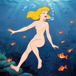  1girl 1girl 2024 ai_generated babe blonde_hair breasts bubbles cinderella disney feet feetlovers8841 female_full_frontal_nudity female_nudity fish hair legs lipstick long_hair nude princess_cinderella pussy skinny_dipping teeth toes underwater 