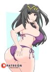  1girl 1girl 1girl alluring alternate_costume ass bangs bare_thighs big_breasts bikini black_eyes black_hair female_only fire_emblem fire_emblem_awakening large_ass long_hair looking_at_viewer looking_back milf nintendo noboru_revista purple_bikini purple_swimsuit smile swimsuit tharja tharja_(fire_emblem) thick_thighs thighs 