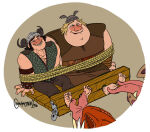 2boys barefoot black_hair blonde_hair blue_eyes chromosomefarm chubby_male dragons fishlegs green_eyes helmet hookfang how_to_train_your_dragon human licking_feet male_feet male_tickling meatlug no_visible_genitalia resisting rope rope_bondage short_hair snotlout stocks tearing_up tickle_torture tickling_feet toes_scrunch