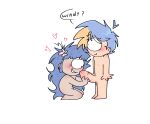 1boy1girl 1girl big_penis blonde_hair blue_hair boy chibi completely_nude cute drake_mcqueen grabbing_penis heart kneel kneeling_female long_hair male naked_female naked_male nude oc original original_character original_characters penis_in_front_of_face straight_sex surprised white_background windy_boole