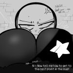 annoyed_expression ass_focus big_ass face_in_ass jayden_(fazzinart) jiggling_ass monochrome panties_aside star
