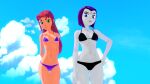 1girl 2_girls 3d 3d_(artwork) bikini black_bikini black_swimsuit butts69420 dc_comics female_only high_res illusion_soft koikatsu older older_female purple_bikini purple_swimsuit raven_(dc) starfire swimsuit teen_titans young_adult young_adult_woman