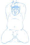 1boy arms_above_head artist_request barley_lightfoot blue chubby chubby_male cum_on_floor elf elf_male facial_hair male onward onward_(2020) pixar pointy_ears precum shackles sketch solo_male uncircumcised