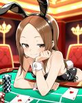 ai_generated bare_thighs brown_eyes brown_hair bunny_ears bunny_girl bunny_tail bunnysuit grin huge_ass huge_thighs karakai_jouzu_no_takagi-san light-skinned_female light_skin long_hair looking_at_viewer small_breasts solo_female takagi-san thick_thighs thighs voluptuous voluptuous_female