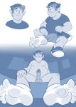 1boy 2025 alternate_version_available barley_lightfoot body_hair bulge drawthread_request elf elf_male erection facial_hair feet grin male male_feet male_foot_fetish male_only monochrome nude nude_male onward onward_(2020) shoes_removed smile socks sodabox solo_male spiked_bracelet sweat sweaty_socks