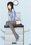 ass black_hair breasts cleavage clock copier copy_machine gif hair high_heels khalitzburg lipstick office_lady original photocopier photocopying_butt shoes sitting skirt skirt_lift stockings thighhighs uniform