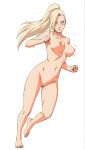  blush completely_nude ino_yamanaka long_hair manga_style medium_breasts naruto naruto_shippuden ponytail simple_background tagme white_background 