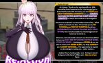 before_paizuri before_sex big_breasts breasts cyshen danganronpa danganronpa:_trigger_happy_havoc danganronpa_(series) dirty_talk food gigantic_breasts goonspeak gscaptions horny horny_female huge_breasts imminent_sex indoors kirigiri_kyouko naegi_makoto noodles_(food) offscreen_character offscreen_male purple_eyes text tied_shirt white_hair