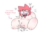 1boy ahegao ahegao_face blaehine cum cumming fat_man haruki_teshigawara light_skin male oc open_mouth original original_character penis pleasure_face plump red_hair simple_coloring sitting sitting_on_floor small_penis spanish_text sweat white_background