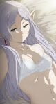  ai_daihuku23 ai_generated bra elf elf_ears elf_female frieren green_eyes light-skinned_female light_skin long_hair small_breasts solo_female sousou_no_frieren voluptuous voluptuous_female white_hair 