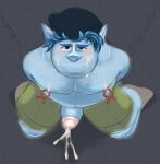 arms_behind_back barley_lightfoot blue_hair blue_skin blush chains chubby chubby_male cum cum_on_face cumming elf elf_male fizzipopsoda male_pov nipple_clamps on_knees onward onward_(2020) pixar pointy_ears sad_face shirtless yaoi