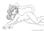  2004 alien all_fours blush cat dr_comet elma feline female furry long_hair looking_at_viewer lying monochrome nude puffy_nipples solo stretch tenchi_muyo tenchi_muyo_gxp wau wide_hips 