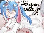  2boys1girl blue_hair cum cum_in_mouth cum_in_pussy cum_inside cum_on_body cum_on_face furry furry_female laying_down ponytails pula_terible_mouse rabbit_ears rabbit_girl semen sex_toy shaking terrible_mouse text yellow_eyes 