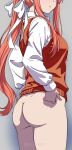  1girl 1girl ass ass_focus bottomless brown_hair clothed clothing doki_doki_literature_club light-skinned_female monika_(doki_doki_literature_club) school_uniform solo_female thighs 
