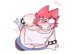 1boy biting_lip blaehine blush fish haruki_teshigawara insertion kneel kneeling_on_floor male_only object_in_ass object_insertion on_all_fours original original_character pants_down red_hair sitting sweat