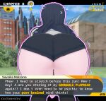 1girl 1girls 3d angry annoyed ass back back_view bending_down bent_legs bent_over big_ass black_shorts blue_hair butt_focus caught_staring clothed clothing cockrochi danganronpa danganronpa:_trigger_happy_havoc danganronpa_1 dialogue dirty_talk facing_away female_focus female_only fully_clothed goonspeak high_res high_resolution huge_ass huge_thighs koikatsu light-skinned_female light_skin looking_away maizono_sayaka massive_ass movement_lines onomatopoeia pov shorts sports_shorts sports_uniform sportswear standing stockings stretching talking talking_to_viewer text thighs tight_clothing