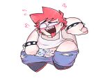 1boy blaehine blush cum cumming_while_penetrating fat_man fellatio fish haruki_teshigawara male_only original_character pants_down red_hair sitting spread_legs tongue_out