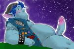 1boy 2020 barley_lightfoot big_penis blue_hair blue_skin body_hair chubby chubby_male circumcised colored elf elf_male furryrevolution grass male male_only nude nude_male onward onward_(2020) pointed_ears solo_male spiked_bracelet starry_sky tattoo tattooed_arm