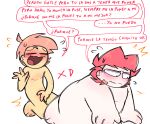 2boys blaehine blush covering_penis covering_privates fat_man gay_male gay_sex gayle_holbrook haruki_teshigawara homosexual kneel lol oc on_all_fours original original_character original_characters plump skinny_male spanish spanish_text text twink white_background xd yaoi