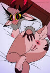 anus ass bed bedroom demon demon_girl demon_horns hazbin_hotel lamb lamb_demon_(hazbin_hotel) lamb_ears lamb_tail looking_back pussy tagme waifuchefcivitai