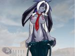  breasts cabbit female furball furball_(artist) furball_(character) furry heterochromia neck_tie necktie solo tie_clip undressing 