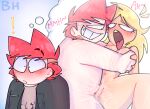  1girl1boy ahegao_face biting_lip blaehine blonde_female blush breast_squeeze danais_mcqueen ejaculation fantasy fluids grabbing_breasts haruki_teshigawara imagination moaning nude oc original original_characters red_hair thinking_of_someone_else thought_bubble vaginal vaginal_penetration 