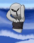  armpits arms_behind_head bestwishes grace_(roblox) gray_skin litany_(grace) ocean roblox swimming swimsuit 