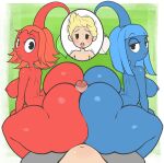 1boy 2_girls ass assjob big_ass breasts buttjob double_buttjob erection gigantic_ass hotdogging huge_ass huge_penis lucas mother_3 nintendo penis_between_ass penis_on_ass pikmin pikmin_(species) thanuki thanukiart