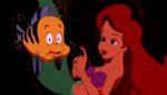 animated bikini_top_removed disney dizzney flounder gif princess_ariel seashell_bra shushing tagme the_little_mermaid