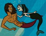 alejandro_burromuerto_(tdi) black_eyes black_hair breasts cartoon_network dyed_hair goth green_hair gwen_(tdi) hourglass_figure mermaid merman pale-skinned_female thick_ass thick_legs thick_thighs total_drama_island two_tone_hair wasp_waist