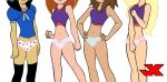 angry black_hair blonde_hair blue_panties bonnie_rockwaller bow_panties brown_hair cheerleader jk kim_possible kimberly_ann_possible long_hair orange_hair panties pink_panties printed_panties short_hair smile tara_(kim_possible) yori