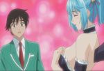  1boy 1girl animated animated_gif anime aono_tsukune big_breasts blood blue_hair bouncing_breasts breasts ecchi expose flashing gif kurono_kurumu kurumu_kurono lowres maid nipples nosebleed open_mouth rosario_+_vampire rosario_to_vampire rosario_vampire short_hair succubus tsukune_aono undressing wings 