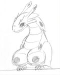  1girl bakugan bakugan_battle_brawlers big_ass big_breasts breasts dragon dragon_girl dragoness fur furry huge_breasts medium_breasts monochrome nipples non-mammal_breasts pussy scalie sketch tail vaginal wavern_(bakugan) wings wyvern 