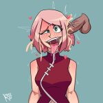 1girl ahe_gao brain_fuck cum cum_in_ear drooling ear_penetration green_eyes mind_break misskoi naruto penis pink_hair sakura_haruno skull_fucking tongue_out