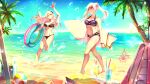 2_girls alluring alternate_costume arm_up artist_logo artist_name ball bare_legs barefoot beach beach_chair beach_towel beachball bikini bird black_bikini breasts cherry_in_the_sun cleavage cloud cloudy_sky collarbone corrin_(fire_emblem)_(female) cup day drinking_glass drinking_straw fire_emblem fire_emblem_awakening fire_emblem_fates food footwear_removed fruit full_body grin hairband innertube lemon lemon_slice long_hair medium_breasts midriff multiple_girls nintendo o-ring o-ring_bikini ocean outside palm_tree parasailing pointy_ears purple_bikini red_eyes robin_(fire_emblem) running sand sandals sandals_removed seagull silver_hair sky smile surfboard swimsuit thighs towel tree twin_tails walking waving wristband yellow_eyes