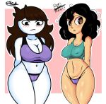 2girls big_breasts black_hair brown_hair clothing collaboration elena_(elenamics) elenamics female huge_breasts jaiden jaiden_animations long_hair panties real_person request rod_akihiro short_hair simple_background sports_bra steca thelazyart thick thick_ass thick_legs thighs youtube youtuber