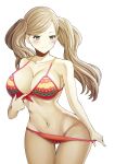 1girl alluring ann_takamaki big_breasts bikini blonde_hair blue_eyes blush persona persona_5 pulling_panties saikunartworks teasing twin_tails