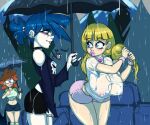  alex_(slashysmiley) glasses goth_girl jan_(slashysmiley) orange_hair rain slashysmiley tiffany_(slashysmiley) umbrella 