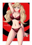 1girl 1girl 1girl 2023 alluring ann_takamaki artist_name atlus big_breasts blonde_hair blue_eyes blush bra breasts cleavage female_only hand_behind_head hourglass_figure looking_at_viewer panties persona persona_5 pigtails sonicheroxd