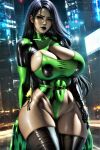 ai_generated bodysuit huge_breasts kim_possible shaved_pussy shego the_hotshot thigh_high_boots thighs