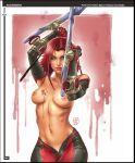  artist_request bloodrayne bloodrayne_(videogame) breasts dhampir girls_of_gaming green_eyes midriff nude_female playstation rayne_(bloodrayne) red_hair vampire very_high_resolution weapon 