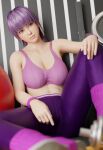 1girl alluring ayane ayane_(doa) big_breasts cleavage dead_or_alive dead_or_alive_2 dead_or_alive_3 dead_or_alive_4 dead_or_alive_5 dead_or_alive_6 dead_or_alive_xtreme dead_or_alive_xtreme_2 dead_or_alive_xtreme_3_fortune dead_or_alive_xtreme_beach_volleyball dead_or_alive_xtreme_venus_vacation gym_pants kunochi lavender_hair lazyguy red_eyes sports_bra tecmo