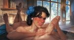  007 ass barefoot black_hair brown_eyes calm_(artist) crossover disney earrings feet handjob james_bond james_bond_(series) looking_at_viewer penis realistic snow_white snow_white_and_the_seven_dwarfs 