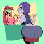 ass big_breasts breasts dat_ass dc_comics green_eyes huge_ass koriand'r mythabyss purple_eyes purple_hair rachel_roth raven_(dc) red_hair starfire teen_titans