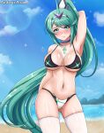 alluring beach bikini green_eyes green_hair nintendo ocean patdarux_dream pneuma_(xenoblade) stockings xenoblade_(series) xenoblade_chronicles_2