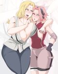  2_girls blonde_hair comicom_ryu comicomryu drunk gigantic_ass gigantic_breasts green_eyes horny hourglass_figure lesbian milf naruto naruto_shippuden naughty_face pink_hair sakura_haruno tongue_out tsunade wasp_waist yellow_eyes you_gonna_get_raped yuri 