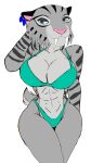 1girl akatsukishiranui-fox alluring anthro athletic_female big_breasts bikini blue_eyes blue_sky_studios earrings female_abs fit_female ice_age_(series) ice_age_collision_course jewelry legs pin_up posing sabertooth_(anatomy) shira shira_(ice_age) smilodon stripes swimsuit toned_female voluptuous