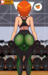 1girl 1girl 1girl 2021 aged_up ass ass ben_10 big_ass big_ass cartoon_network dat_ass ginger green_eyes gwen_tennyson gym gym_uniform nightmare_hdraw orange_hair petite short_hair sports_bra standing thick_ass thick_thighs thighs tight_clothing yoga_pants